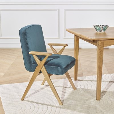 Fauteuil de table en hévéa et velours XAVIER ROBIN DES BOIS