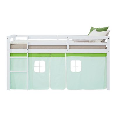 Lit mi-hauteur 90x200 cm sommier rideau vert HOMESTYLE4U