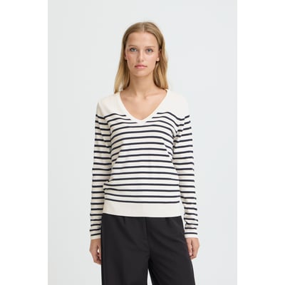 Pull en maille manches longues, col V, coupe droite ICHI