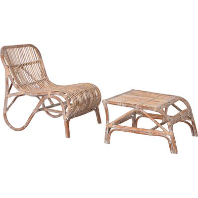 Bain de soleil en rotin avec repose-pied RECOLLECTION