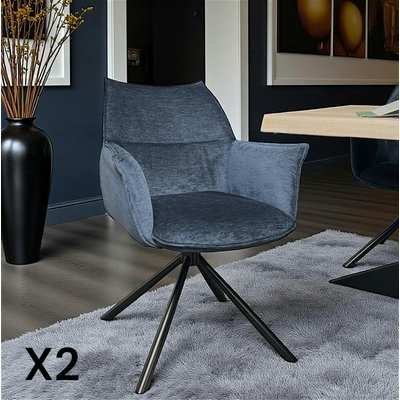 Fauteuil de table en velours bleu avec retour (lot de 2) PALERME PIER IMPORT