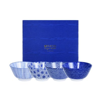 4 Bols Porcelaine Nippon Blue Bleu Et Blanc Ø12 Cm TOKYO DESIGN STUDIO