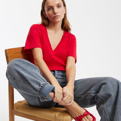 Loose Fit V-Neck T-Shirt with Short Sleeves LA REDOUTE COLLECTIONS