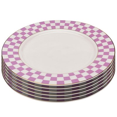 Lot de 6 assiettes à dessert bord damier, HARLEQUIN KARE DESIGN