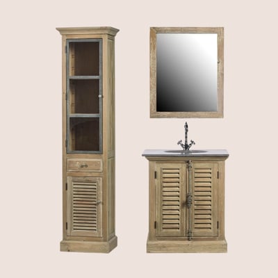 Meuble simple vasque en bois avec miroir et colonne (ensemble) - HANOÏ HELLIN, DEPUIS 1862