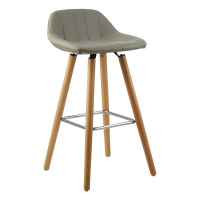 Bar Stool in Light Grey Leather Effect with Beech Wood Legs SO'HOME