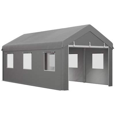 Tente carport dim. 6L x 2,95l x 2,78H m 2 portes 6 fenêtres acier PE gris OUTSUNNY
