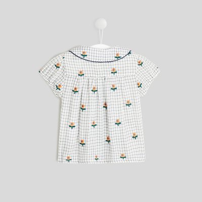 Blouse à carreaux brodée fleurs en coton BIO, Oeko-Tex BOUT'CHOU