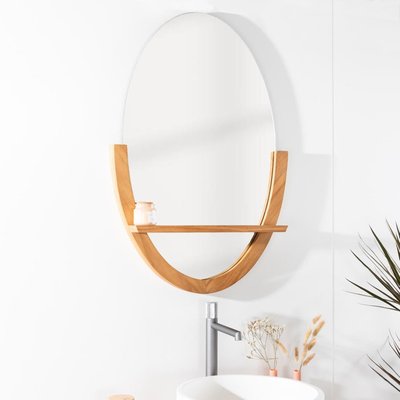 Miroir Anita salle bain ovale en teck massif WANDA COLLECTION