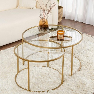 Table gigogne en verre - cadre doré (lot de 2) ⌀80 cm TULUM PIER IMPORT