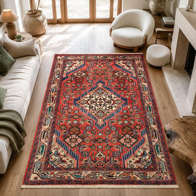 Tapis d'orient au motif oriental, noué main en laine, HAMADAN 25 UN AMOUR DE TAPIS