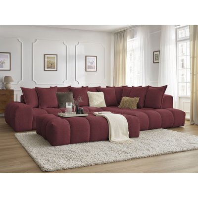Canapé d'angle fixe 5 places en tissu chiné avec pouf, EVEREST BOBOCHIC
