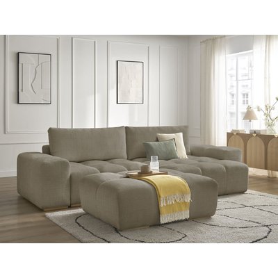 Canapé d'angle convertible 4 places en tissu texturé avec pouf, ANAKIN BOBOCHIC