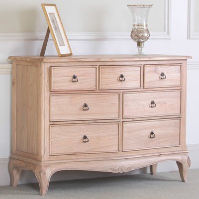 Commode 7 tiroirs en bois style classique chic nervures de bois apparentes 120 cm BLOIS PIER IMPORT