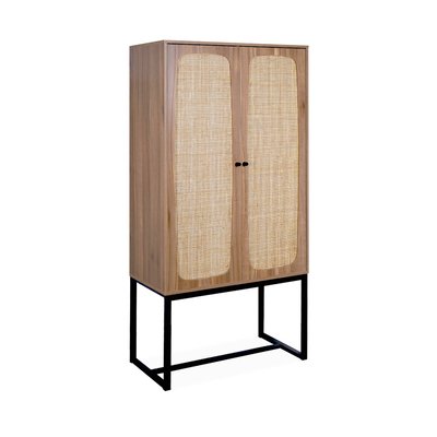 Buffet décor bois et cannage 2 portes H165cm RETRO SWEEEK