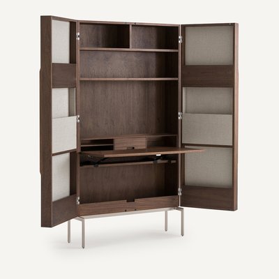 Schreibtischschrank Omid, Nussbaum, Stoff und Nickel satiniert AM.PM
