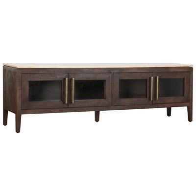 Meuble TV bois de manguier et marbre style moderne traditionnel RECOLLECTION