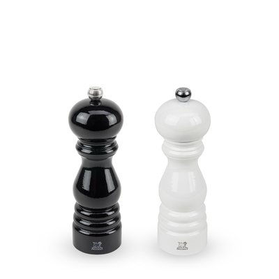 Duo de moulins à poivre et à sel manuels en bois laqué noir et laqué blanc 18 cm - 7' Paris PEUGEOT