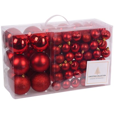 Set de 94 boules de Noël rouges - 3/4/6/8/10cm WADIGA