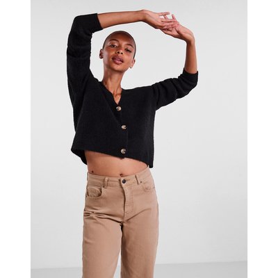 Cropped V-Neck Cardigan with Button Fastening PIECES