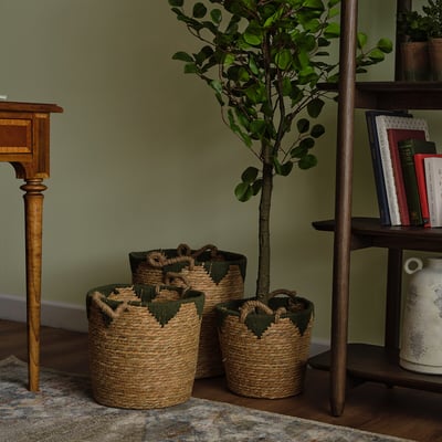 Set of 3 Brilley Baskets Natural and Green ÉDITÉ