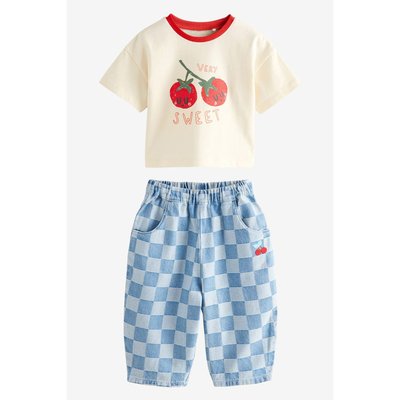 Jean à damier et t-shirt cerise NEXT