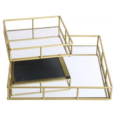 Set de 2 Plateaux en Métal Doré et Miroir Carrés - 30x30X5cm WADIGA
