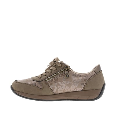 Sneakers taupe avec détails dorés et fermetures à glissières et à lacets RIEKER