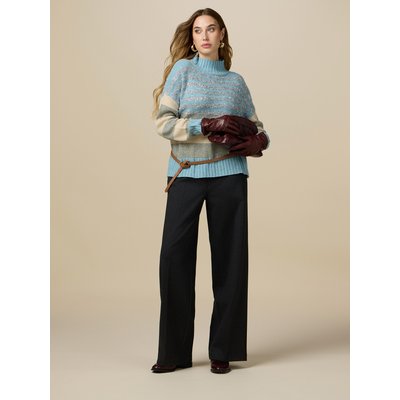 Pantalon jambe large en flanelle de viscose mélangée pied-de-poule OLTRE