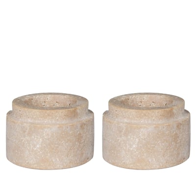 Bougeoir en travertin naturel (lot de 2) - style contemporain PIER IMPORT
