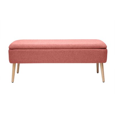 Banc coffre en tissu effet velours texturé terracotta et bois clair massif L120 cm LARS MILIBOO