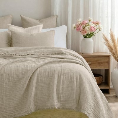 Jeté de lit gaze de coton ALMA Made in Europe FEBRONIE