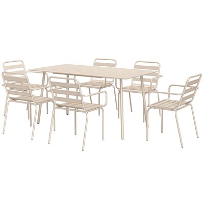 Salon de jardin 6 places 7 pièces - table à manger 6 chaises empilables - acier OUTSUNNY