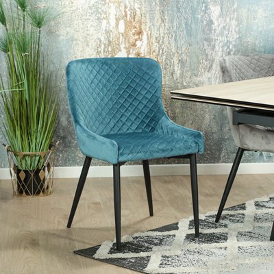 Chaise bleue tissu velours rembourré (lot de 2) ARLINGTON PIER IMPORT