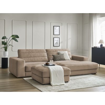Canapé d'angle fixe 4 places en velours avec pouf, SIERRA BOBOCHIC