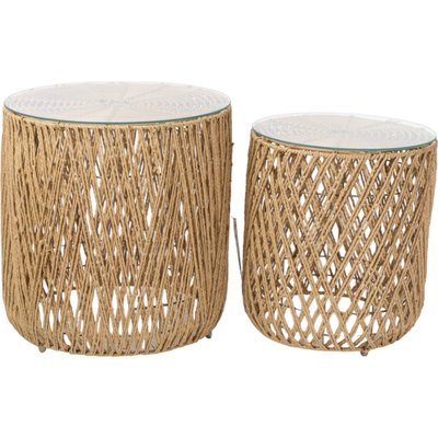 table d appoint en fibre naturelle avec plateau en verre élégant RECOLLECTION