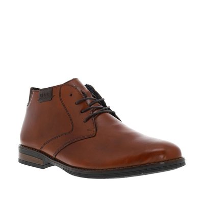 Bottines en cuir marron à talon décroché bas et à lacets ronds enduis RIEKER