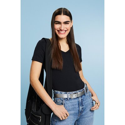 Cotton V-Neck T-Shirt with Short Sleeves ESPRIT