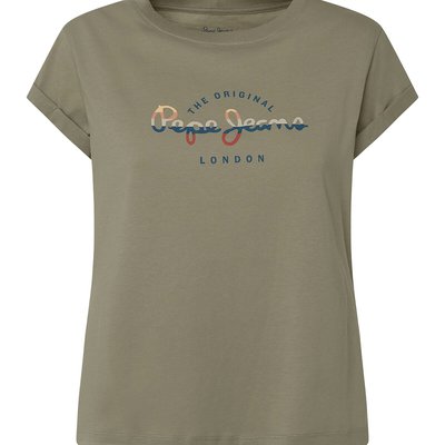 Slogan Print Cotton T-Shirt with Short Sleeves PEPE JEANS