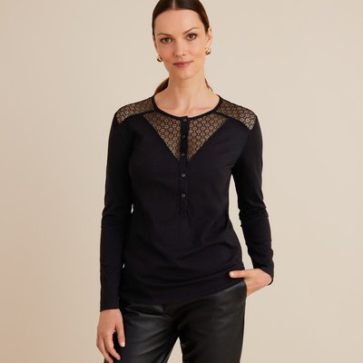 Langarmshirt, Material-Mix, runder Ausschnitt ANNE WEYBURN