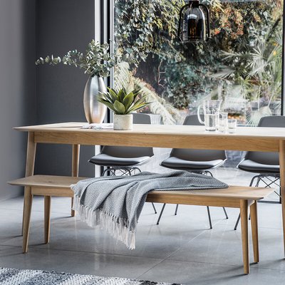 Dhule Herringbone Oak 3 Seater Dining Bench (150 cm) SO'HOME