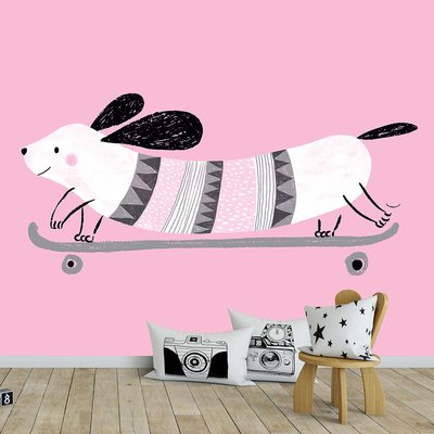 Papier peint enfant chien sur une skate HEXOA