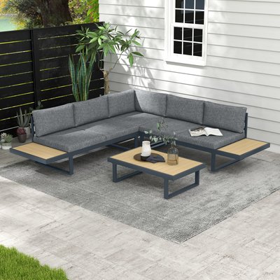 Salon de jardin d'angle 5 places table basse coussins gris OUTSUNNY
