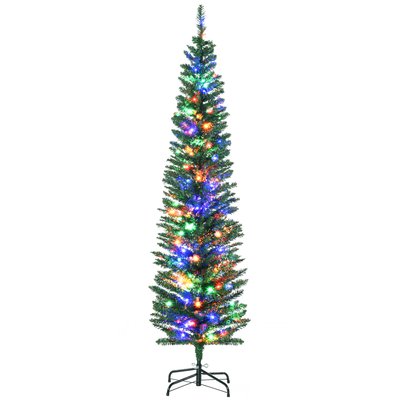 Sapin de Noël artificiel lumineux 150 LED multicolores H.180 cm forme cyprès vert HOMCOM