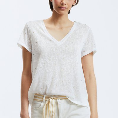 Polka Dot Print T-Shirt with Lace Back and Short Sleeves ONLY