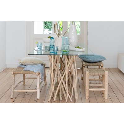 Banc artisanal en teck et jonc de mer 2 personnes L100 - CHAM HELLIN, DEPUIS 1862