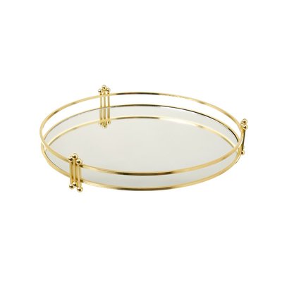 Plateau Rond en Métal Doré et Miroir - 30x30x5cm WADIGA