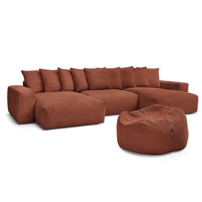 Canapé panoramique fixe 7 places en velours côtelé avec pouf, VOLTAIRE BOBOCHIC