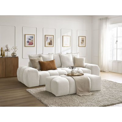 Canapé droit convertible 3 places en tissu texturé avec pouf, EVEREST BOBOCHIC