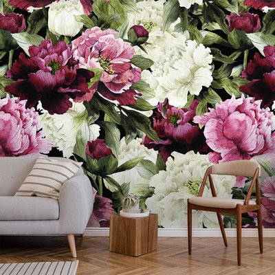 Papier peint panoramique fleurs pivoines HEXOA